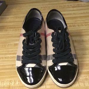 Burberry Canvas & Patent Leather Plaid Sneakers
